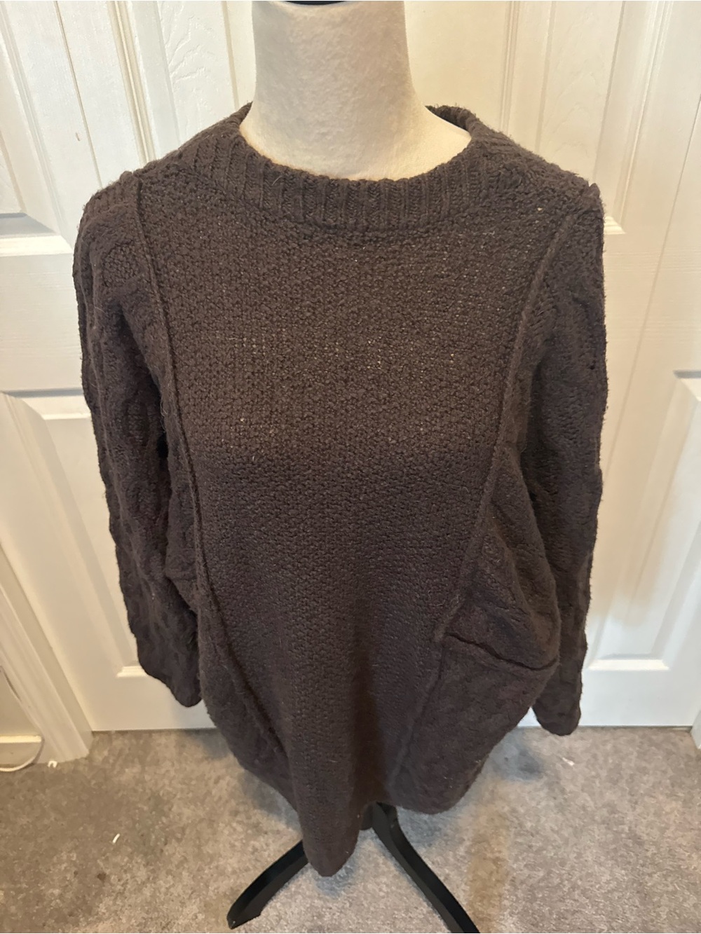 Oversized Free People Cable-Knit Crew Sweater in Brown - Picture 2 of 16